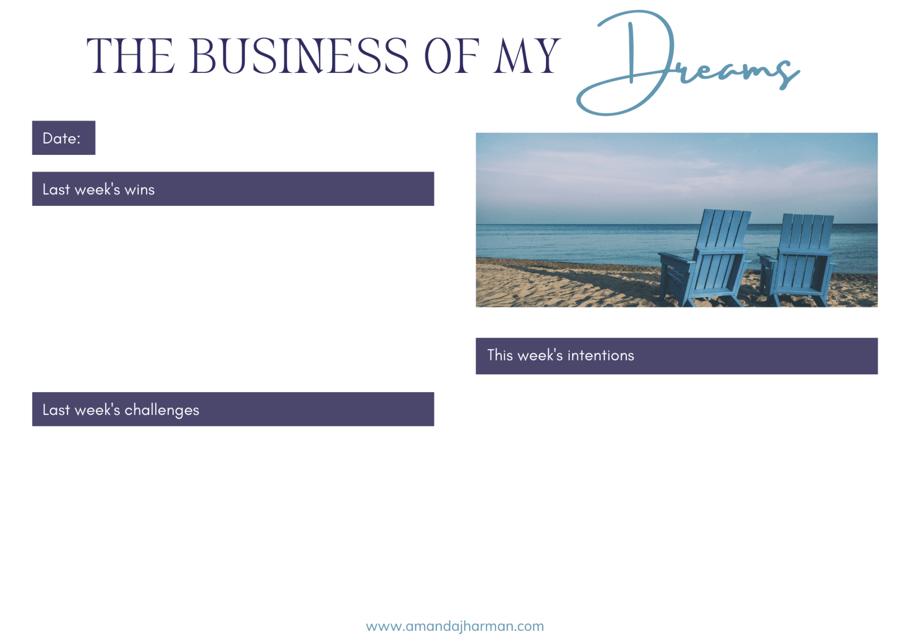 The Business of My Dreams Intention-setting Sheet
